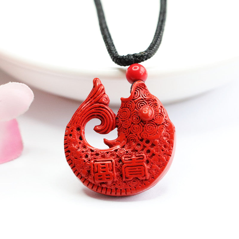 Cinnabar Red Sand Auspicious Koi Emperor Pendant