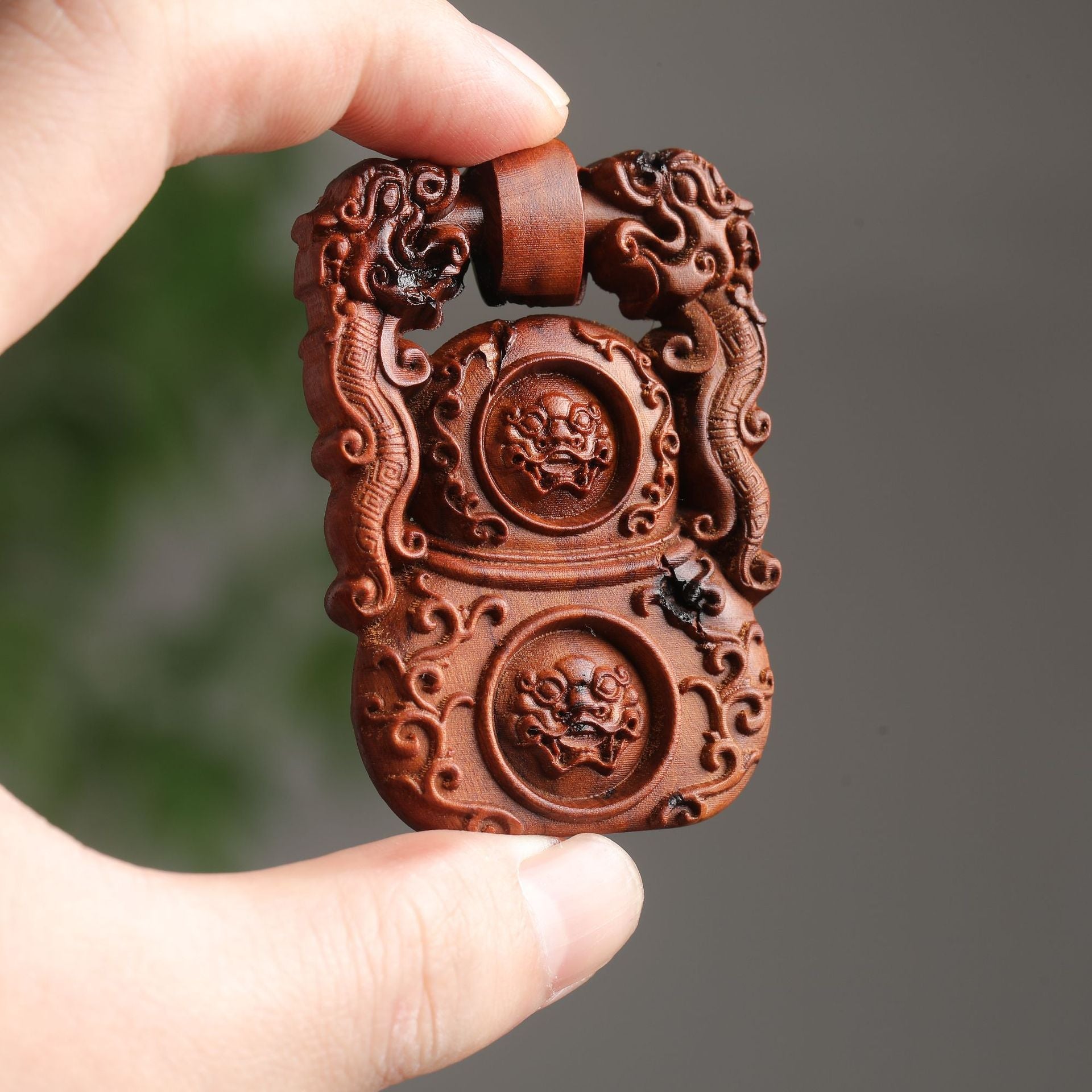 Tree Diamond Lock Double-sided Carved Lucky Safe Pendants