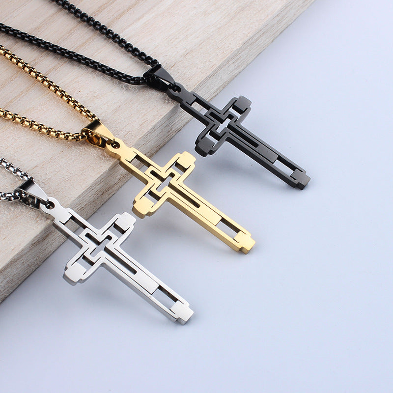 Women's & Men's Fashionable Hip Hop Cool Hollow Cross Niche Titanium Steel No Pendant