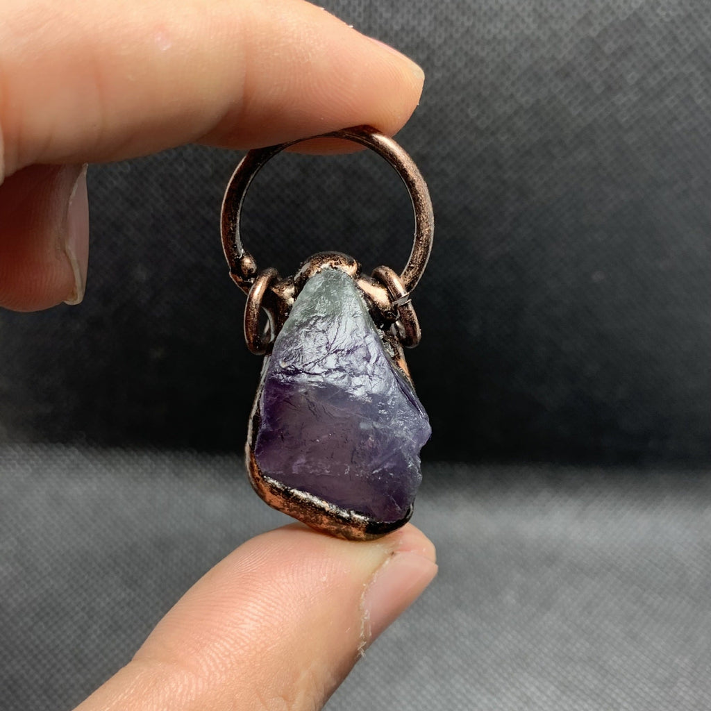 Retro Style Amethyst Citrine Fluorite Black Tourmaline White Crystal Column Pendant