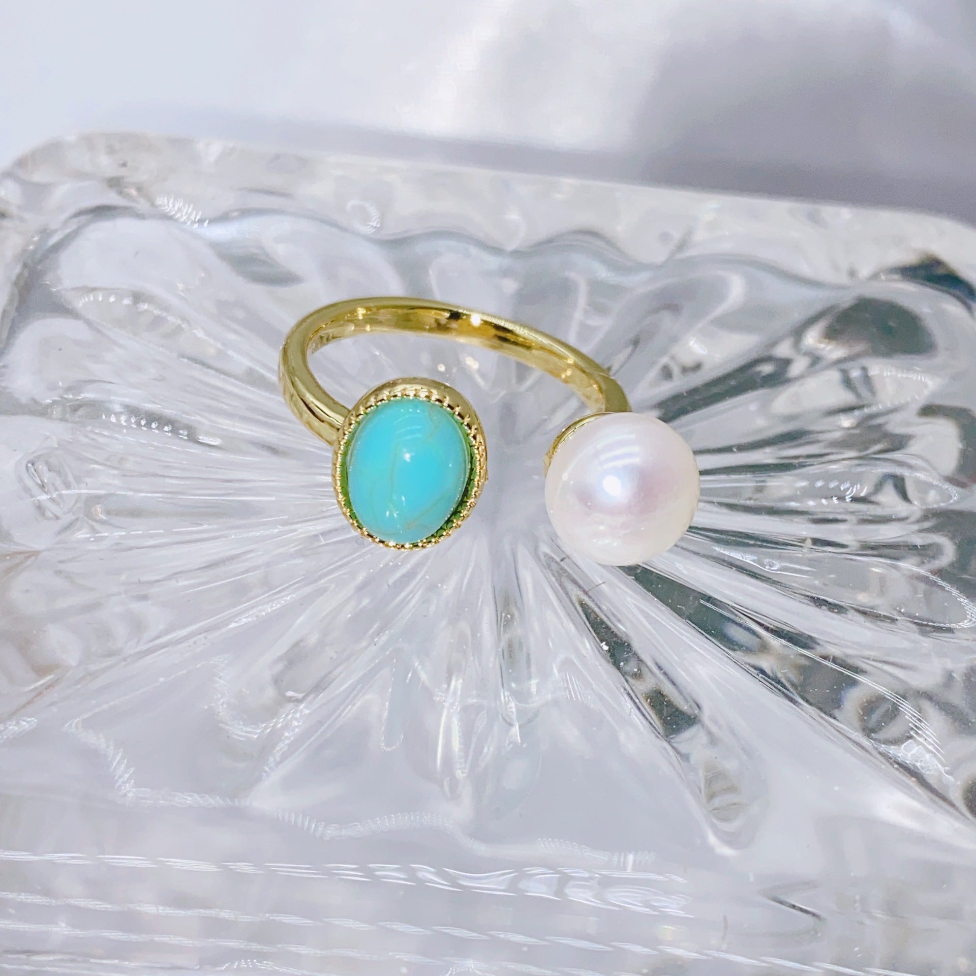 Hepburn Style Turquoise Natural Freshwater Pearl Jewelry Set