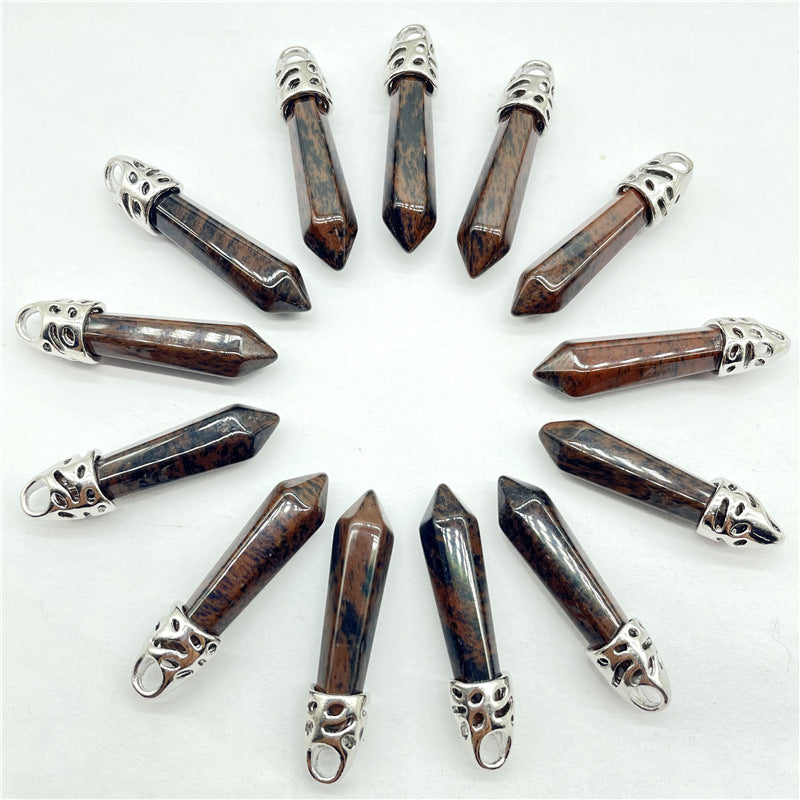 Stone Amethyst Agate Hexagon Prism Bullet Spirit Pendant