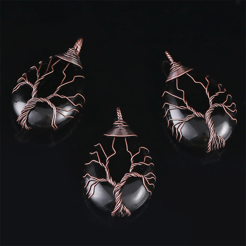 Copper Wire Winding Natural Crystal Water Drop Rough Stone Lucky Pendant