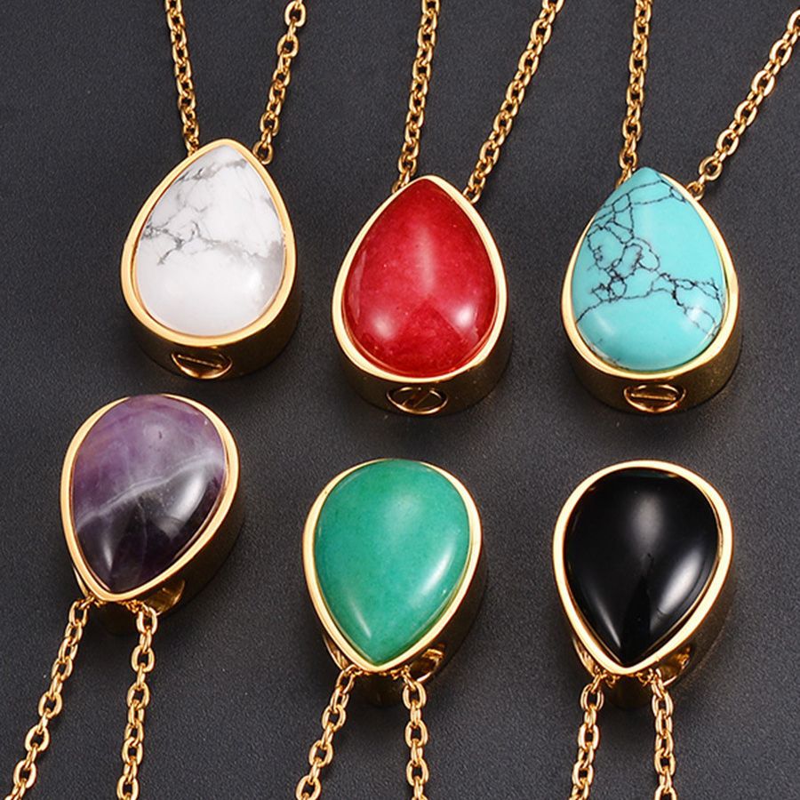 Retro Style Natural Stone Open Gold Cinerary Casket Necklaces