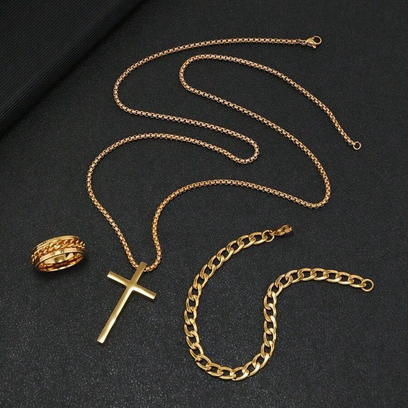 Men's Cross Street Fashion Hip Hop Style Jewelry Set