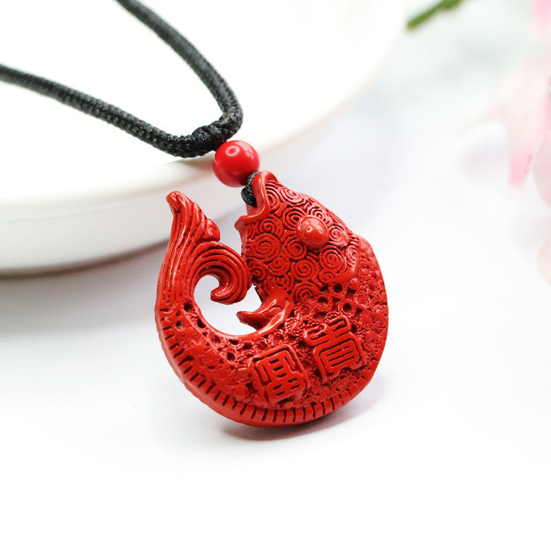 Cinnabar Red Sand Auspicious Koi Emperor Pendant