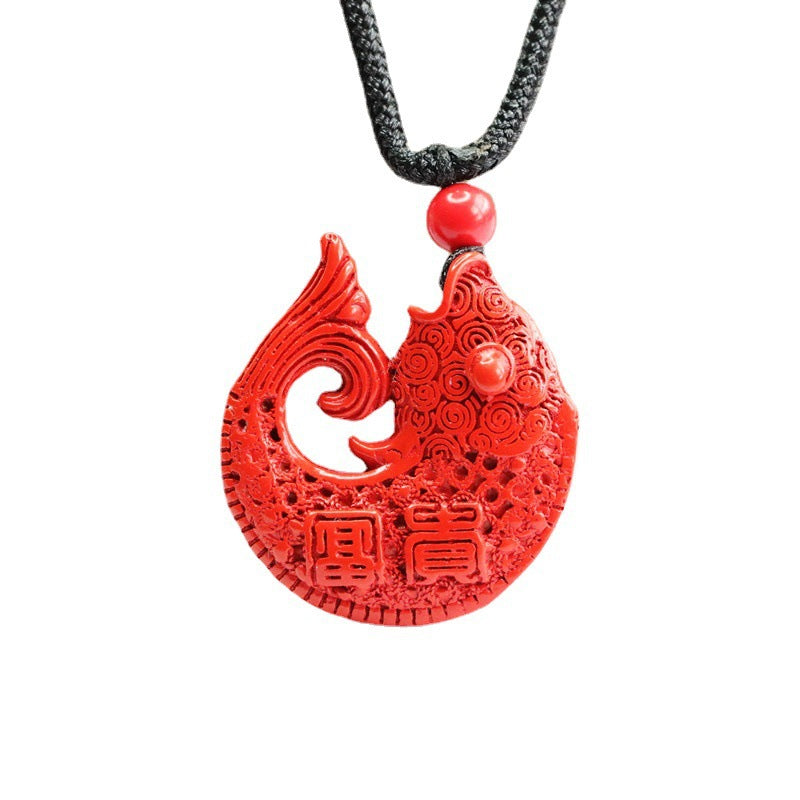 Cinnabar Red Sand Auspicious Koi Emperor Pendant