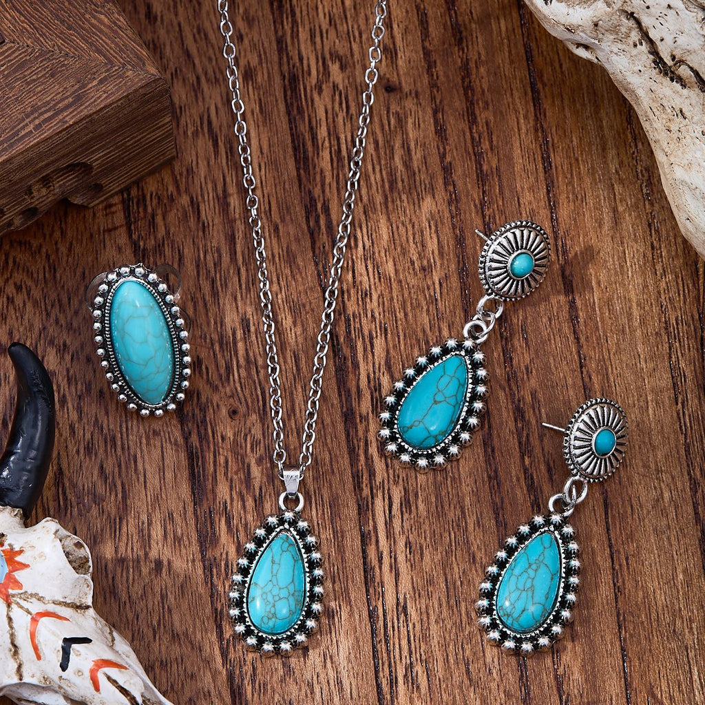 Vintage Water Drop Inlaid Turquoise Ear Rings