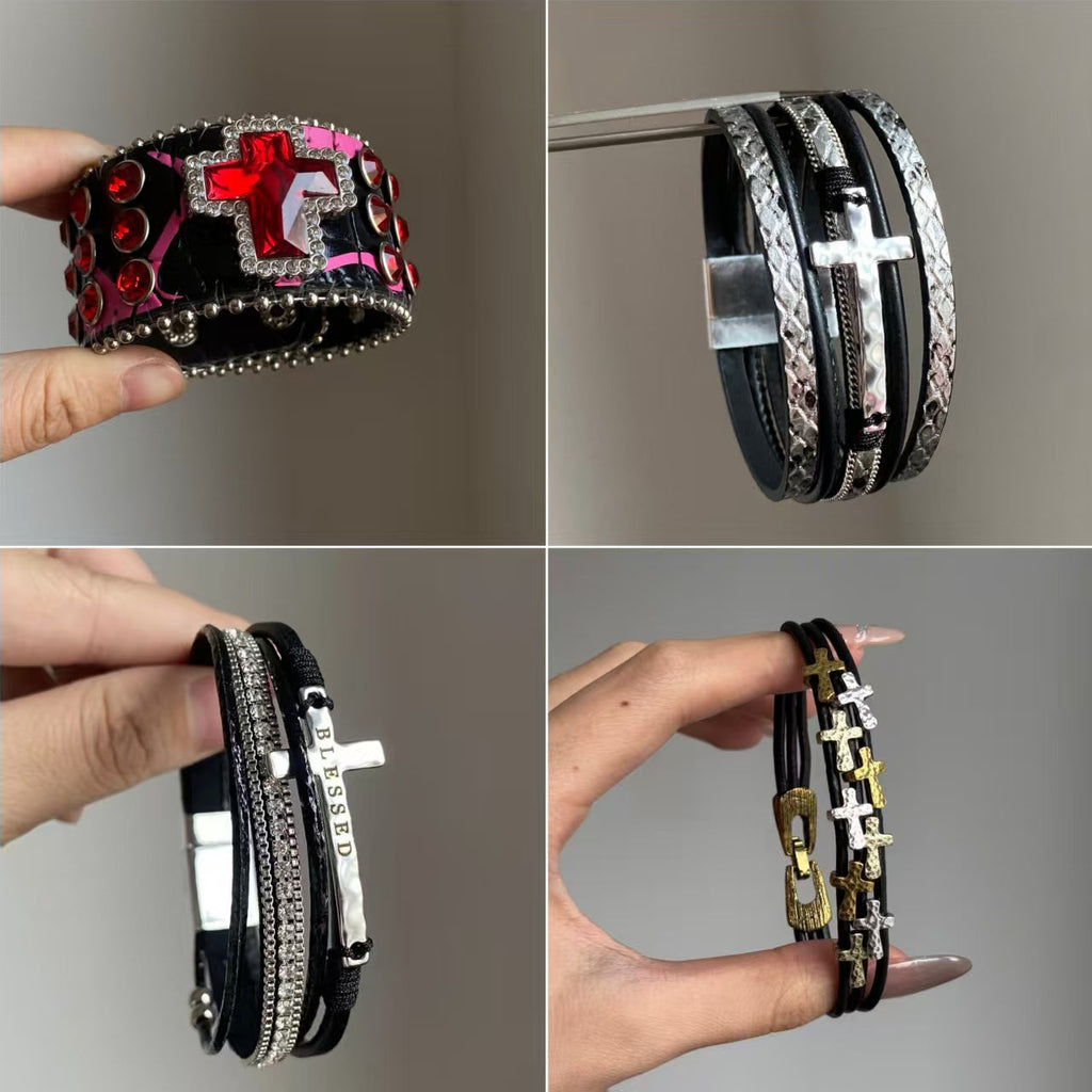 Dark Hot Style Leather Cross Retro Personality High Sense Fashionable Bracelets