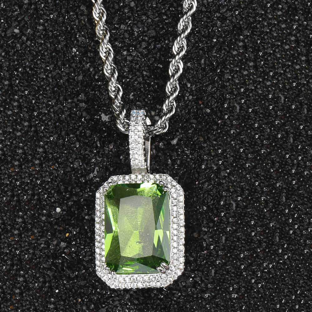 Men's Hip Hop Solid Square Colored Gemstone Fashion Personality Micro Inlaid Pendant