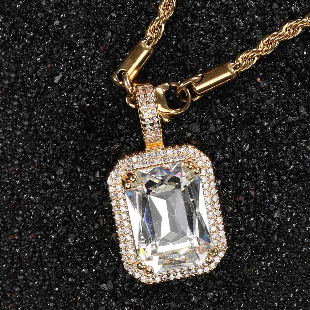Men's Hip Hop Solid Square Colored Gemstone Fashion Personality Micro Inlaid Pendant