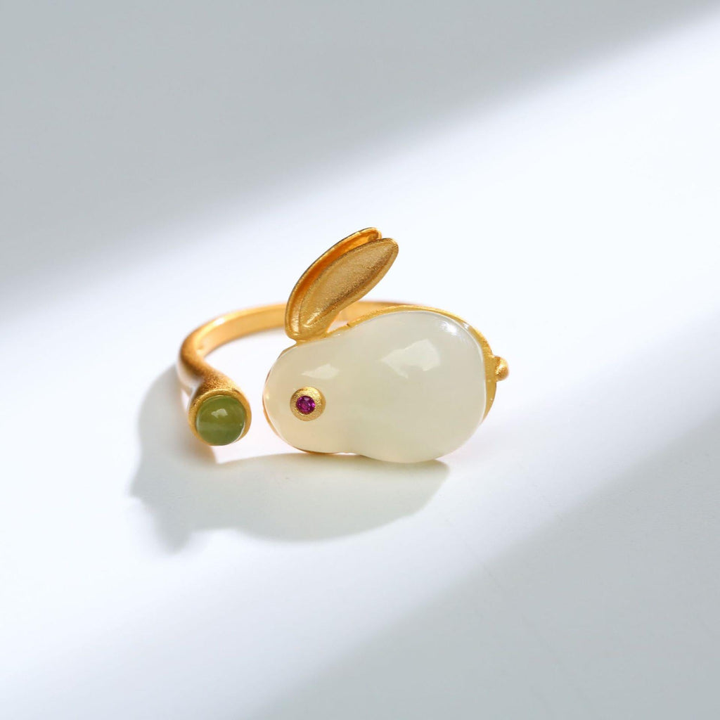 Sier Plated Gold Natural Jade White Rabbit Pendants