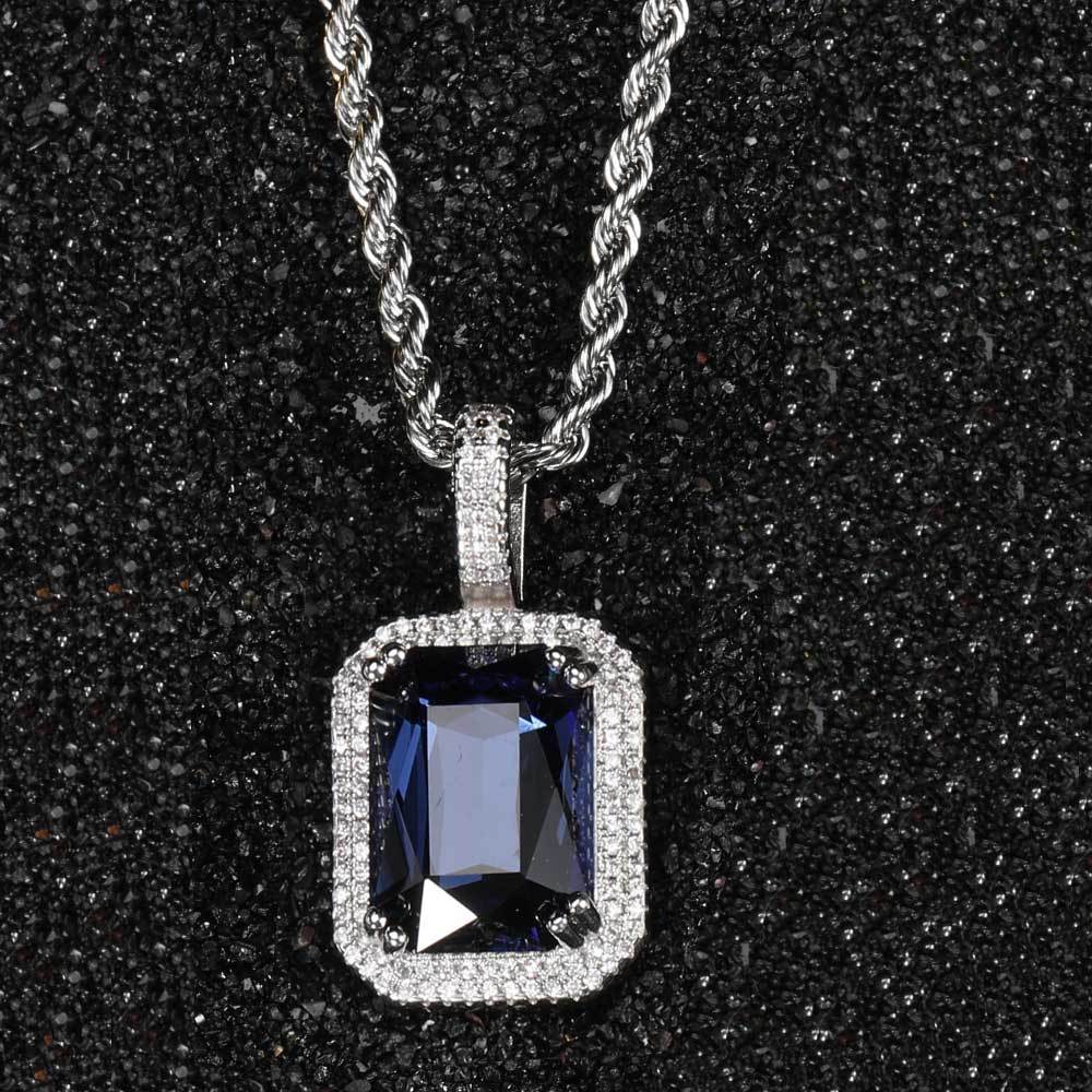 Men's Hip Hop Solid Square Colored Gemstone Fashion Personality Micro Inlaid Pendant