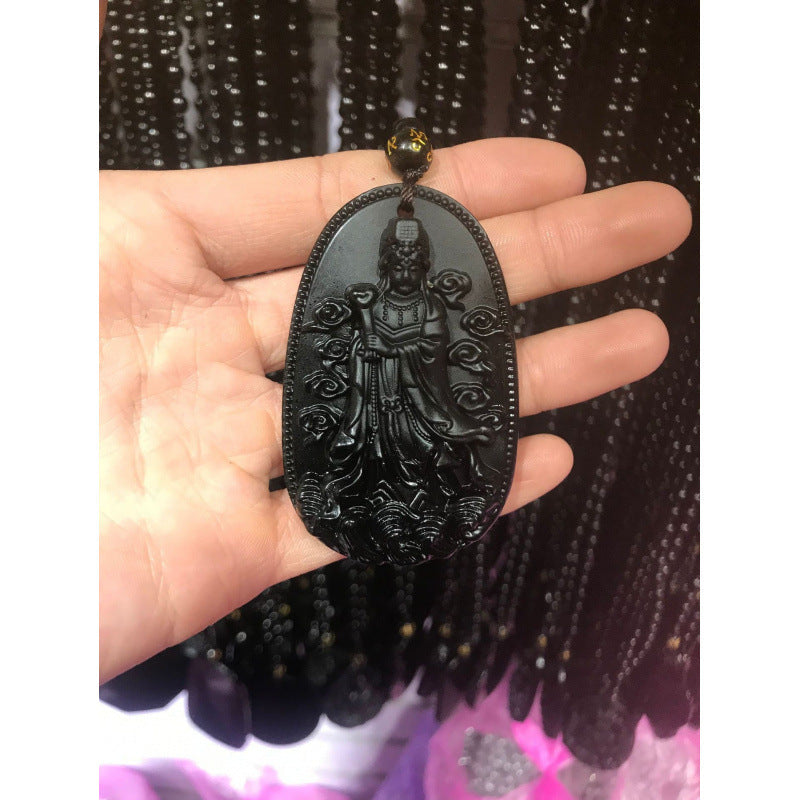 Glass Imitation Obsidian Wolf Head Dragon Gossip Elephant Avalokitesvara Pendant
