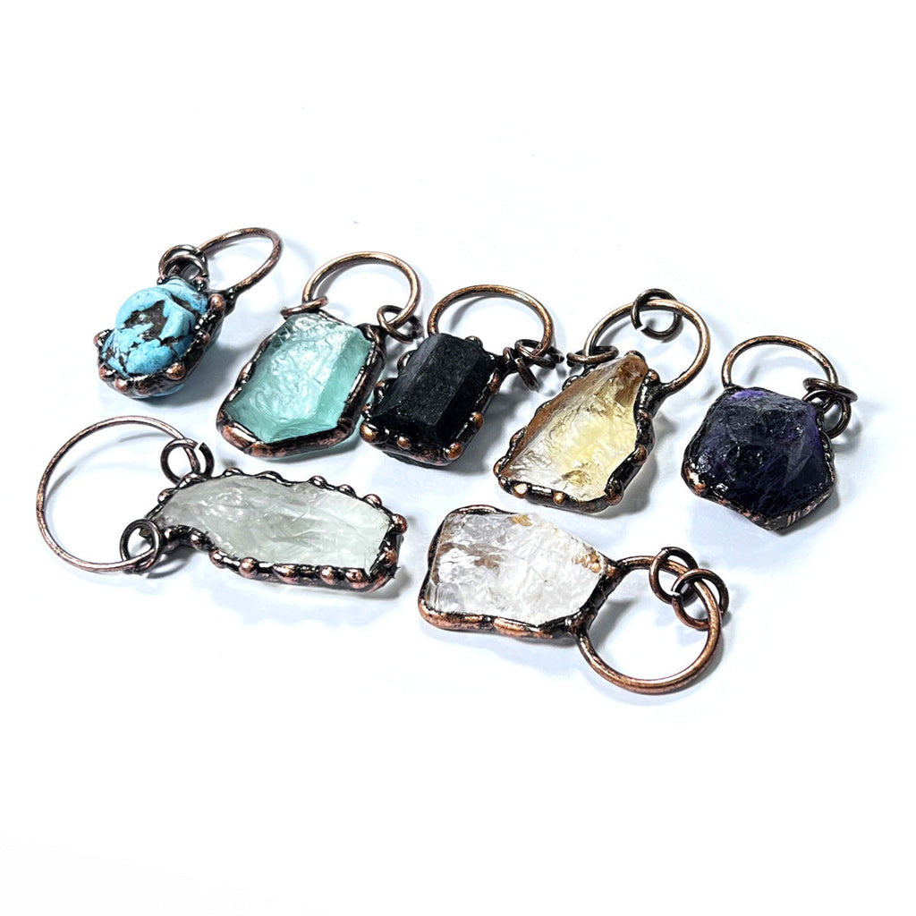 Retro Style Amethyst Citrine Fluorite Black Tourmaline White Crystal Column Pendant
