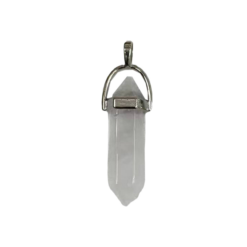 Natural Crystal Hexagon Prism Pink Amethyst Double Pointed Bullet Pendant