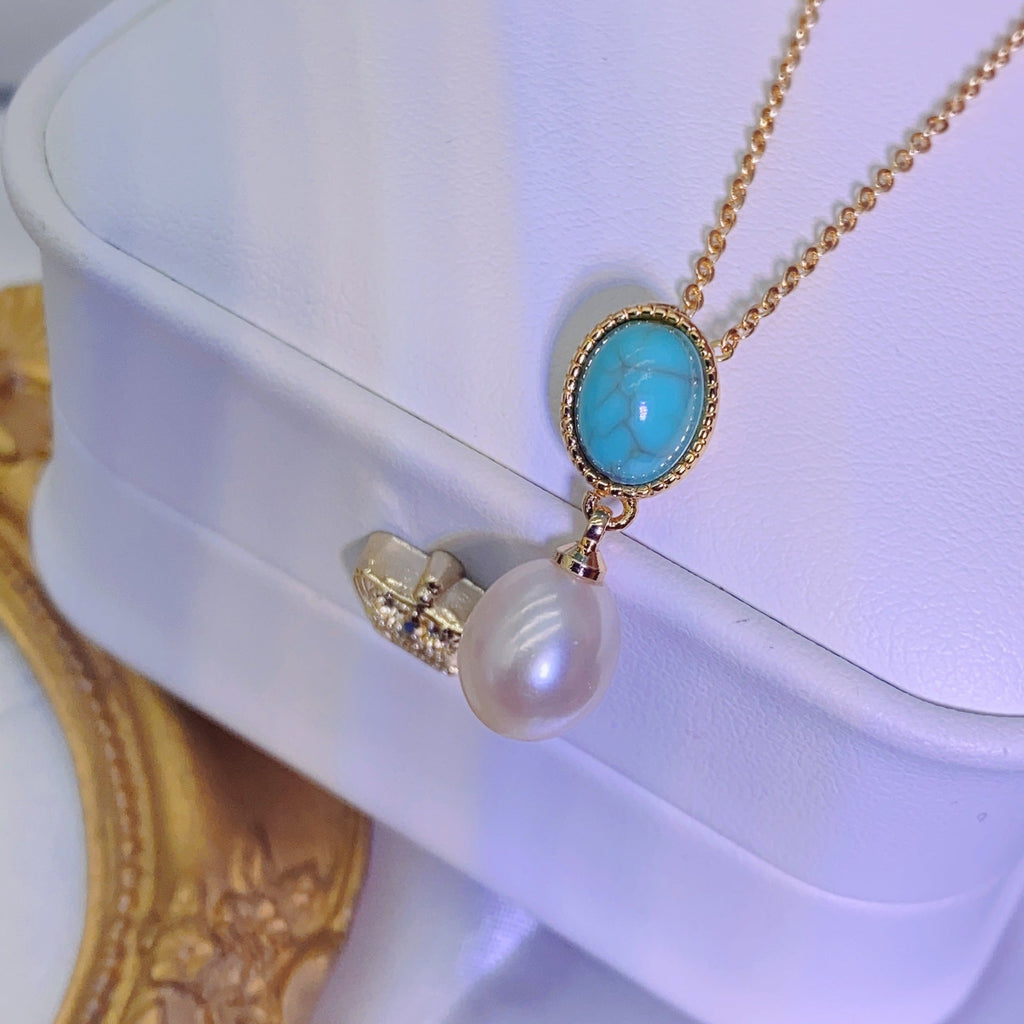 Hepburn Style Turquoise Natural Freshwater Pearl Jewelry Set