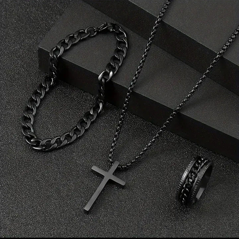 Men's Cross Street Fashion Hip Hop Style Jewelry Set