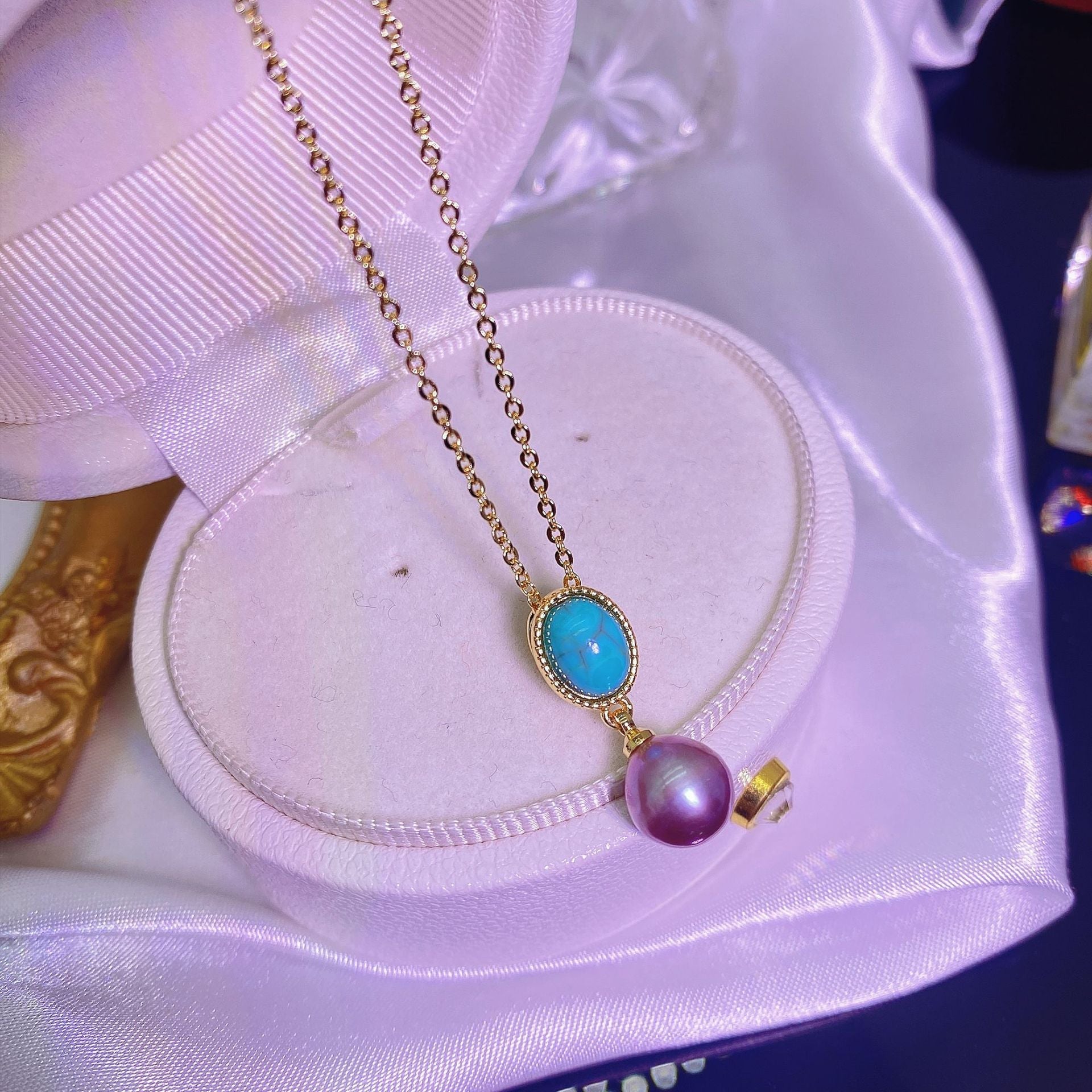 Hepburn Style Turquoise Natural Freshwater Pearl Jewelry Set