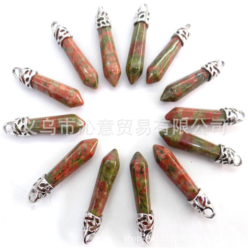 Stone Amethyst Agate Hexagon Prism Bullet Spirit Pendant