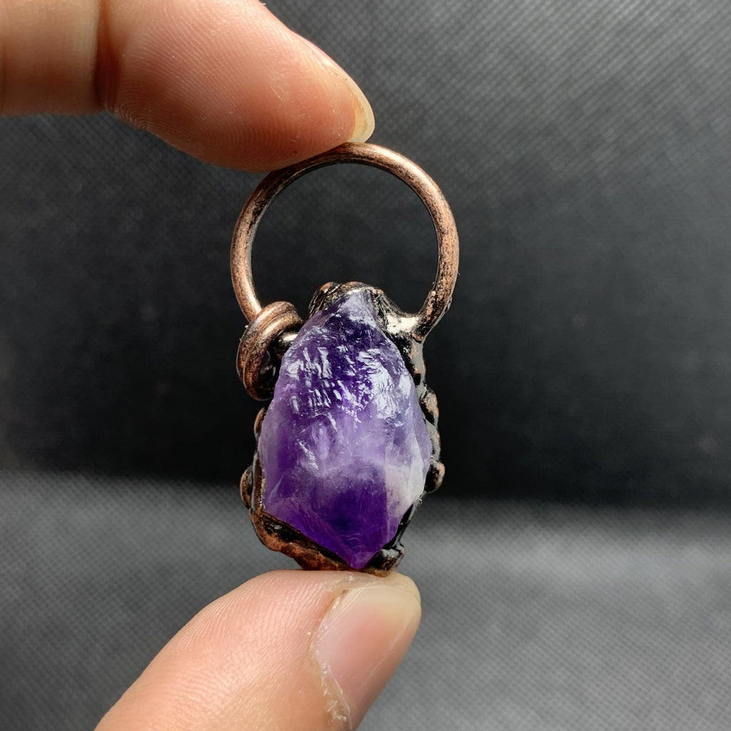 Retro Style Amethyst Citrine Fluorite Black Tourmaline White Crystal Column Pendant