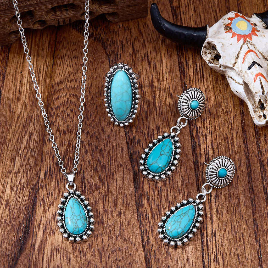 Vintage Water Drop Inlaid Turquoise Ear Rings