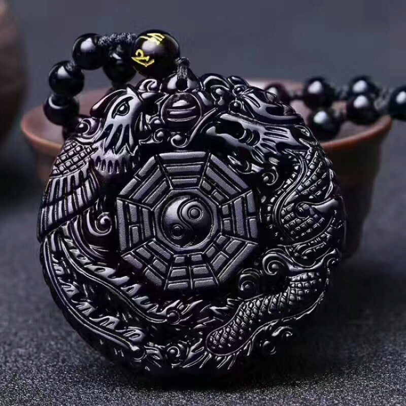 Glass Imitation Obsidian Wolf Head Dragon Gossip Elephant Avalokitesvara Pendant