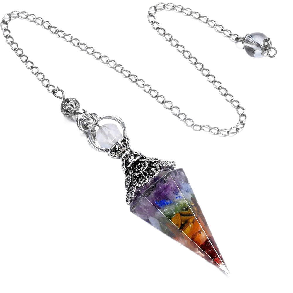 Natural Stone Gravel Hexagonal Cone Pendulum Colorful Beads Pendant