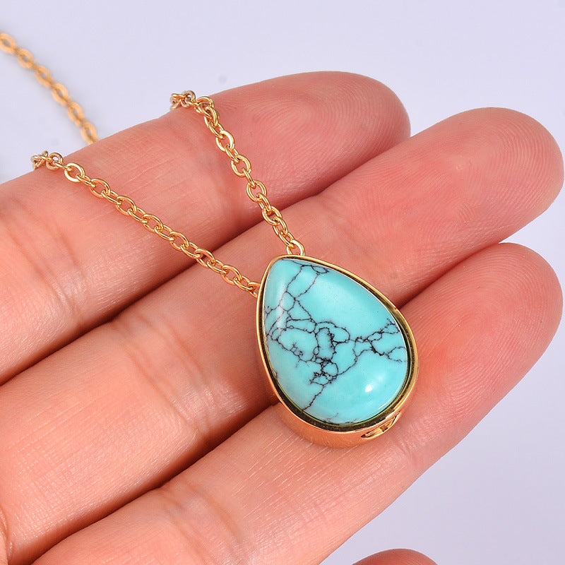 Retro Style Natural Stone Open Gold Cinerary Casket Necklaces
