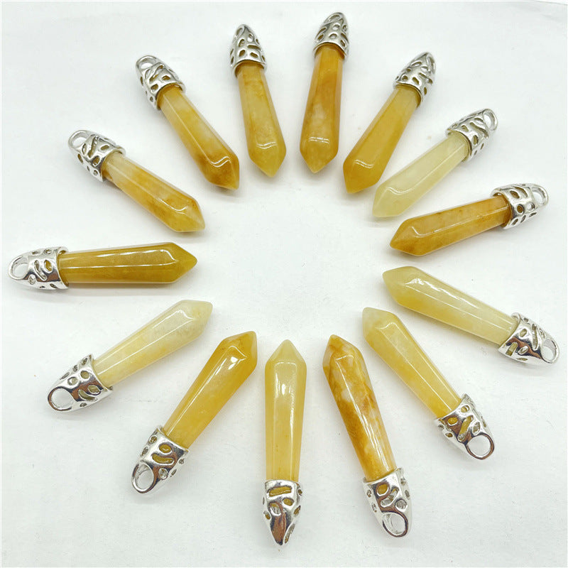 Stone Amethyst Agate Hexagon Prism Bullet Spirit Pendant