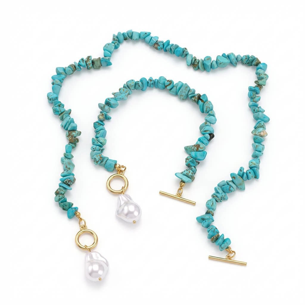 Women's Simple Baroque Imitation Pearl High-grade Bohemian Turquoise Jewelry Set