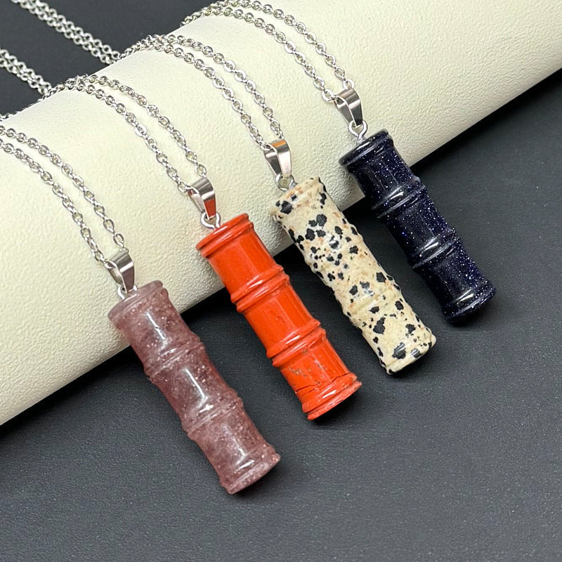 Bamboo Joint Natural Crystal Agate Stone Festival Pendants