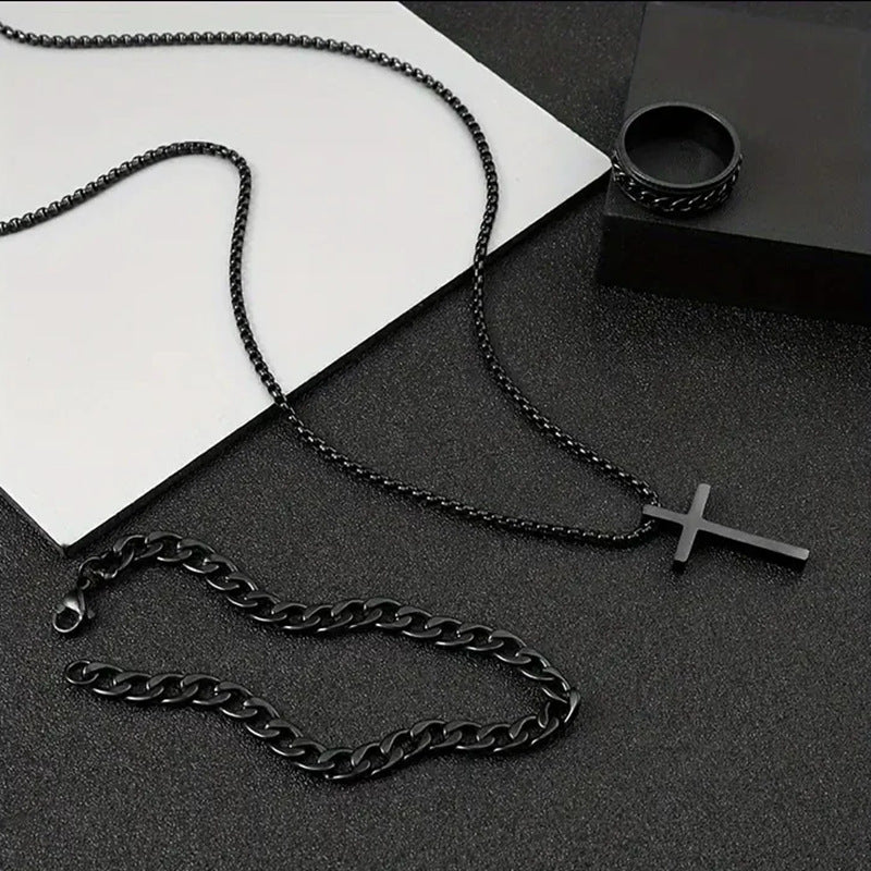 Men's Cross Street Fashion Hip Hop Style Jewelry Set