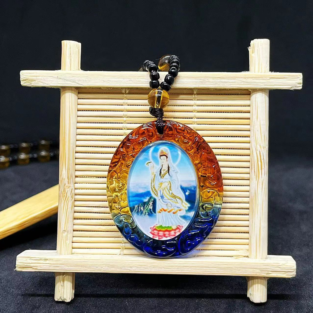Mantra Glass Sweater Chain Bodhisattva Temple Pendant