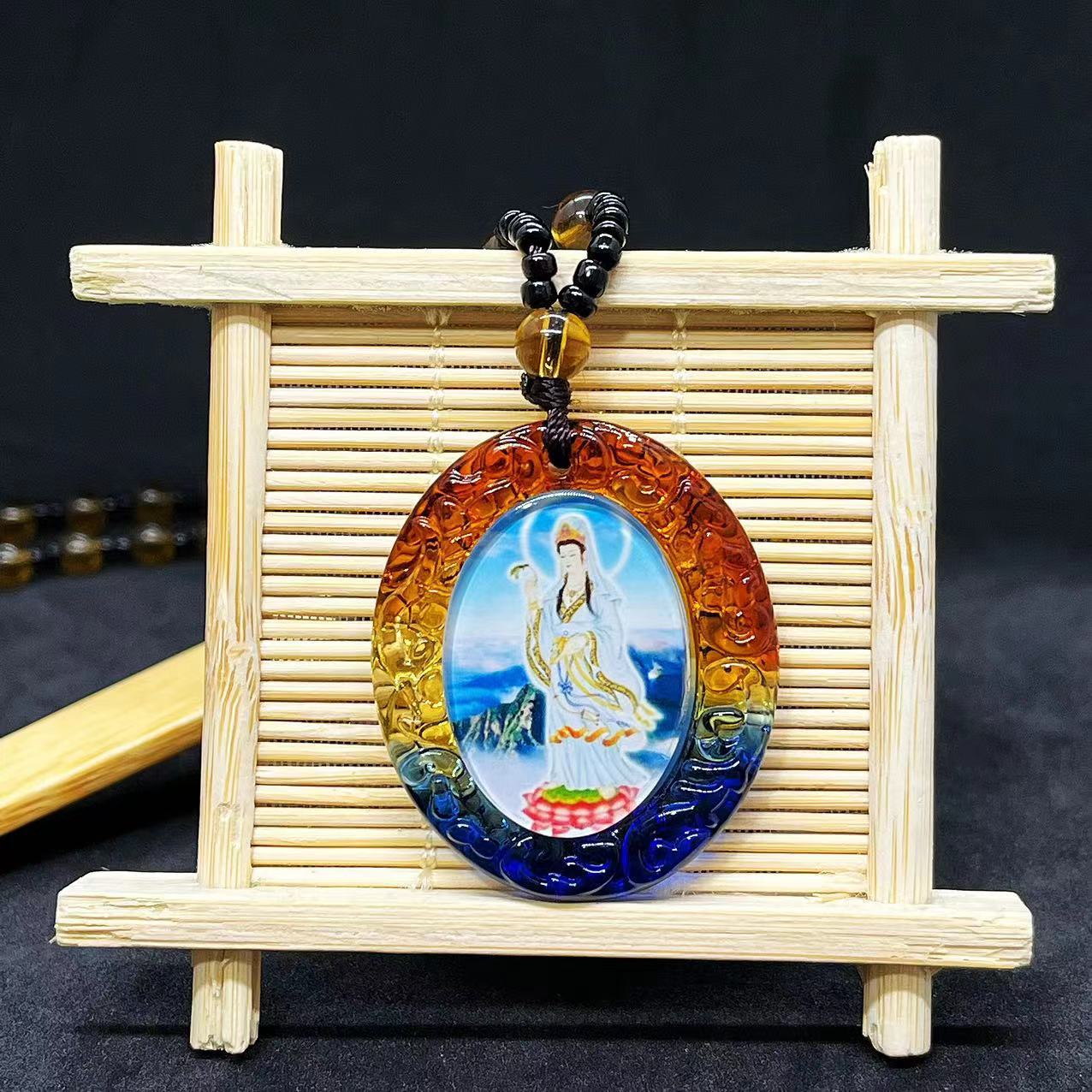 Mantra Glass Sweater Chain Bodhisattva Temple Pendant