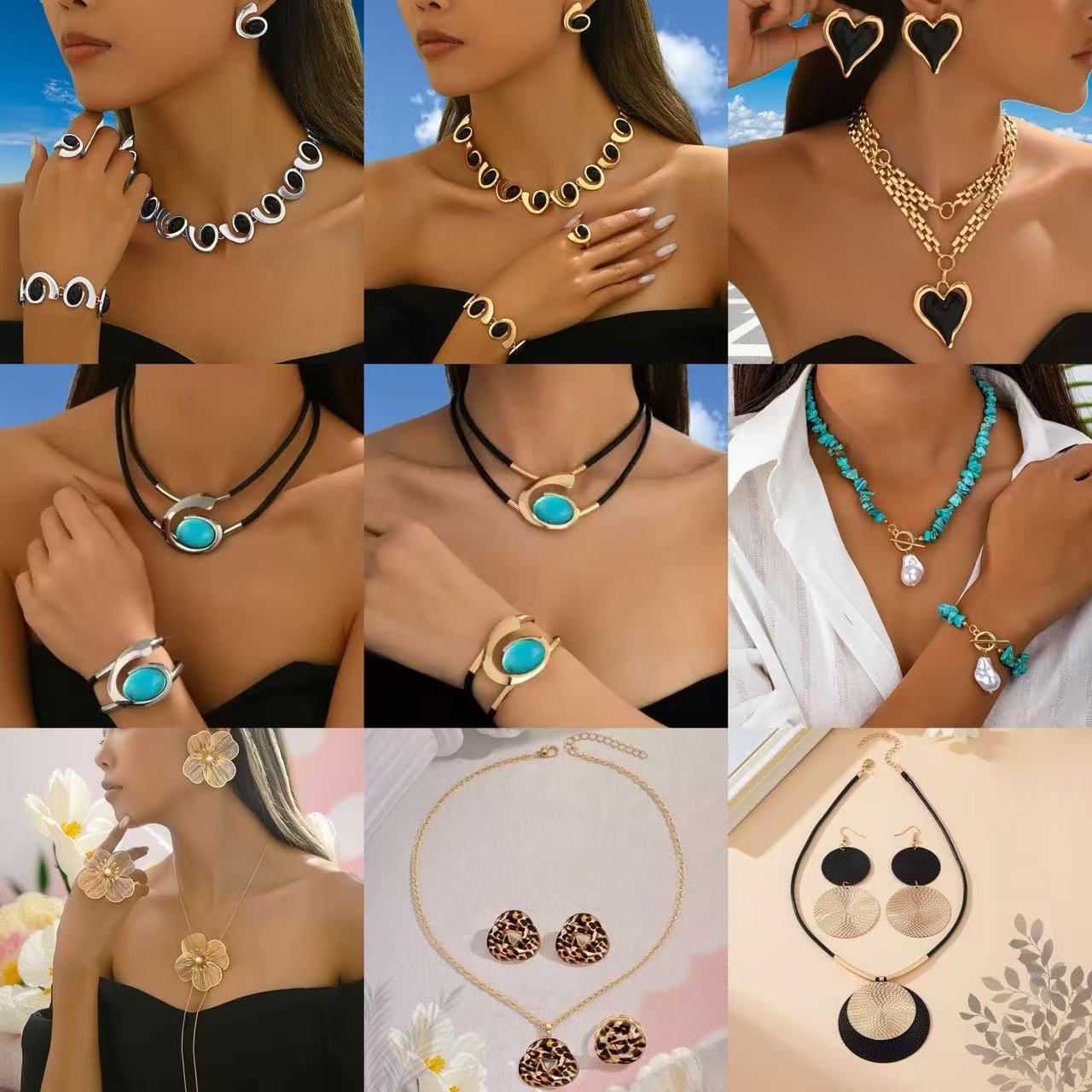 Stylish Women's Fashionable Simple Turquoise Suit Jewelry Set