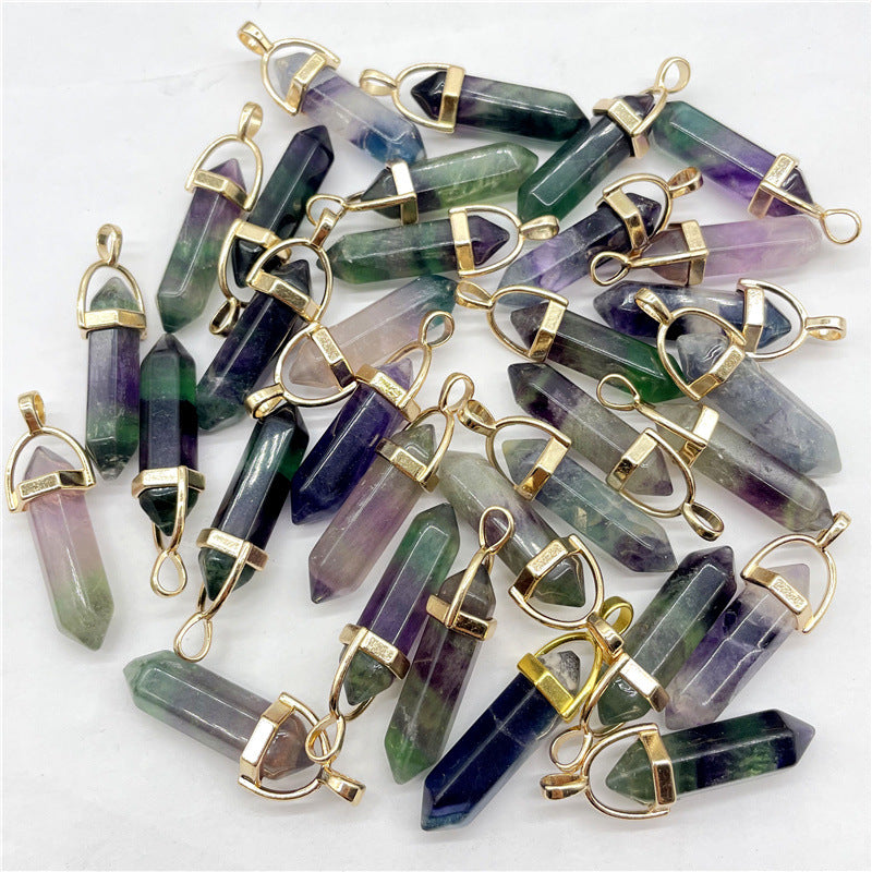 Gemstone Crystal Agate Bullet Gold Plated Metal Pendant