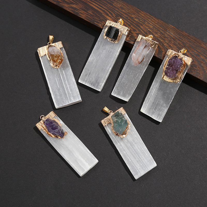 Gypsum Bar Long Strip Inlaid Crystal Pendant