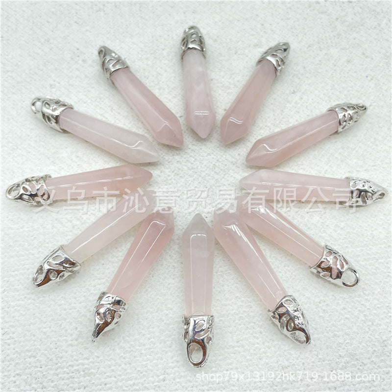 Stone Amethyst Agate Hexagon Prism Bullet Spirit Pendant