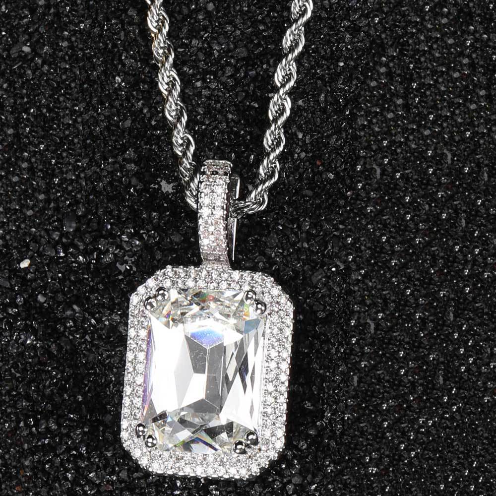 Men's Hip Hop Solid Square Colored Gemstone Fashion Personality Micro Inlaid Pendant