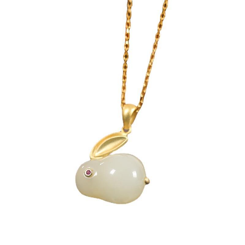Sier Plated Gold Natural Jade White Rabbit Pendants