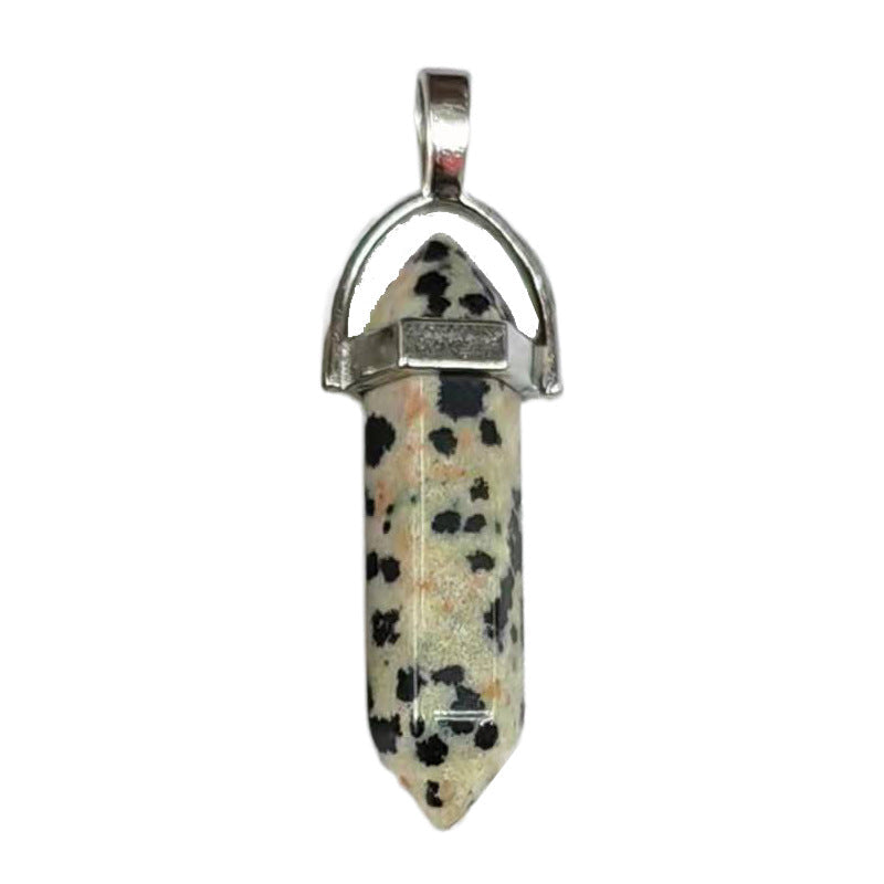 Natural Crystal Hexagon Prism Pink Amethyst Double Pointed Bullet Pendant