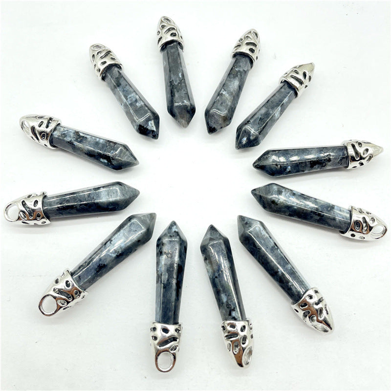Stone Amethyst Agate Hexagon Prism Bullet Spirit Pendant