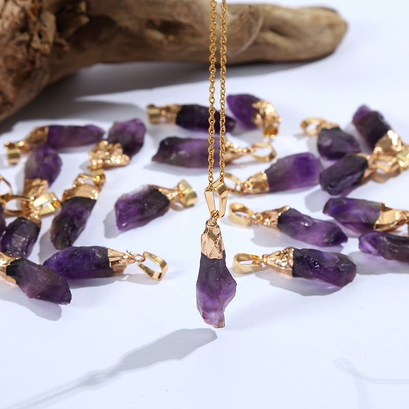 Amethyst Natural Stone Irregular Plating Rough Pendant