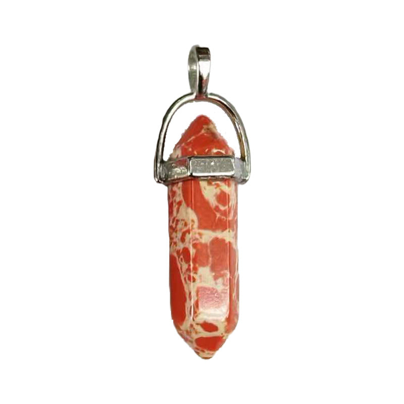 Natural Crystal Hexagon Prism Pink Amethyst Double Pointed Bullet Pendant