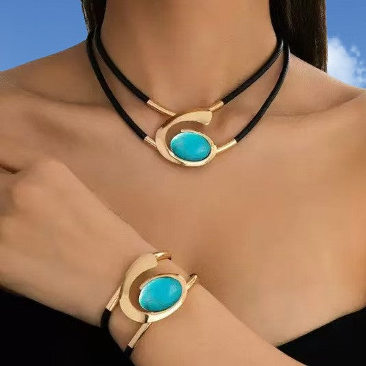 Stylish Women's Fashionable Simple Turquoise Suit Jewelry Set