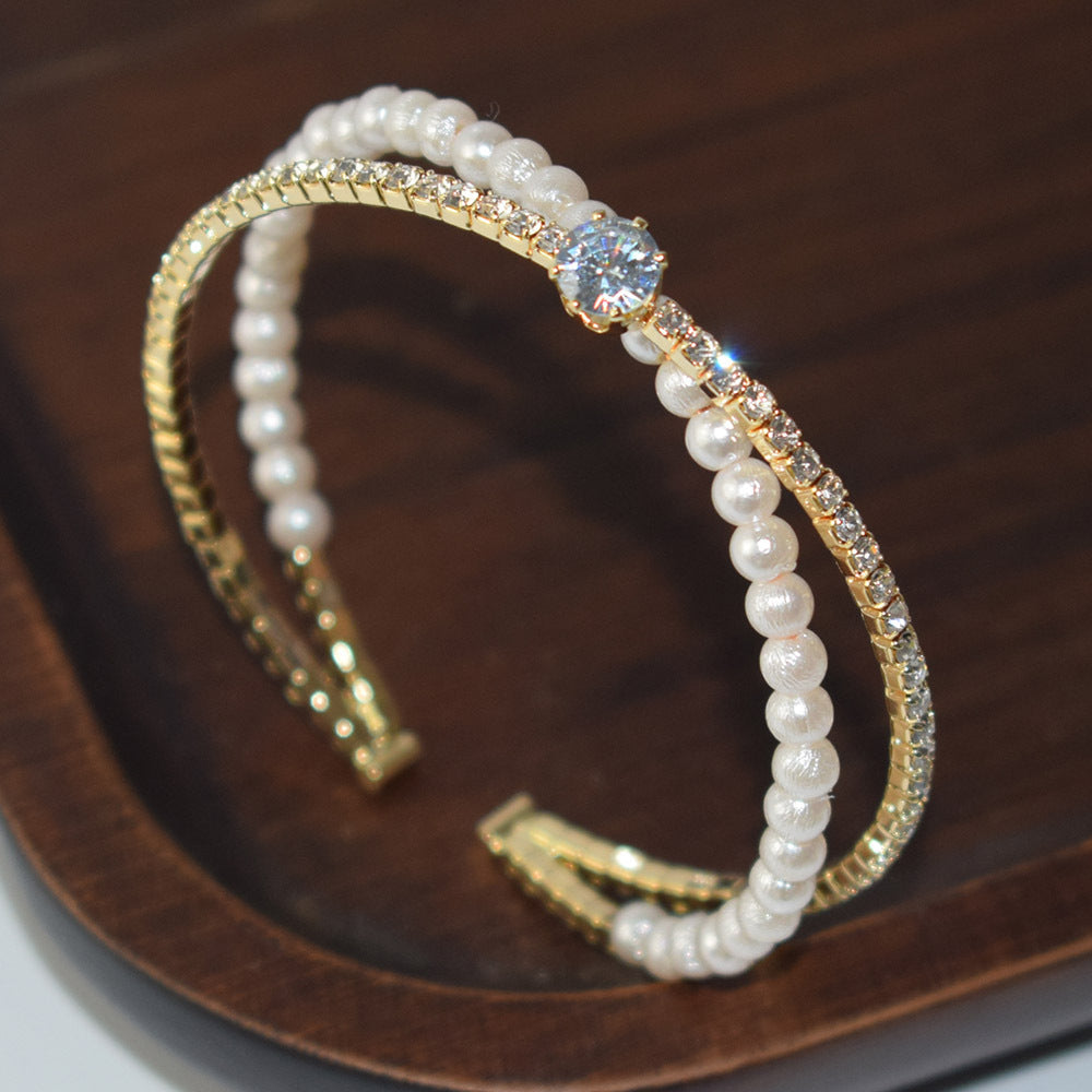 Women's Zircon Cross Open Simple Light Luxury French Bracelet