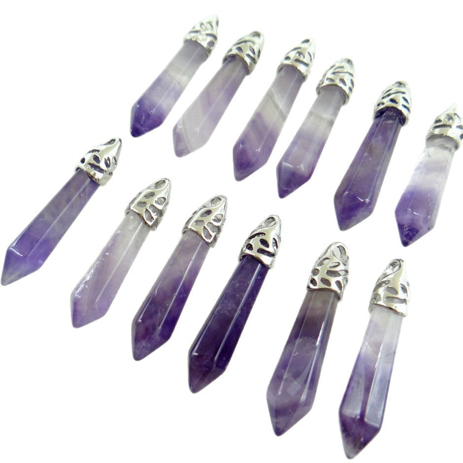 Stone Amethyst Agate Hexagon Prism Bullet Spirit Pendant
