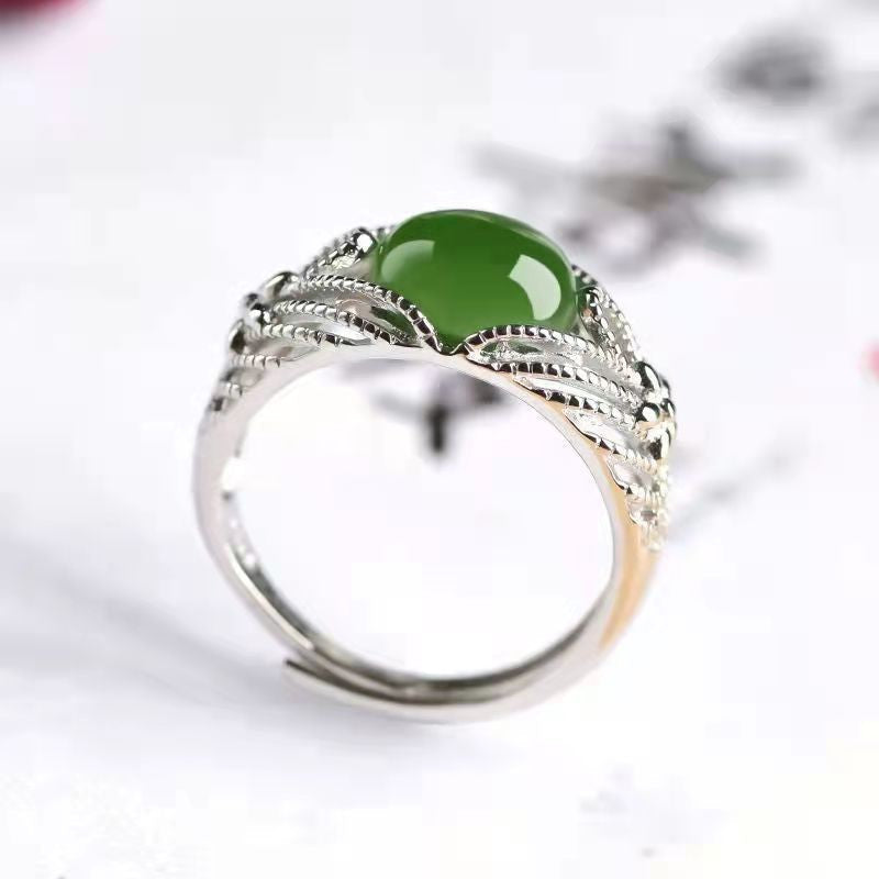 Style Imitation Green Chalcedony Three-piece Mom Chain Temperament Rings