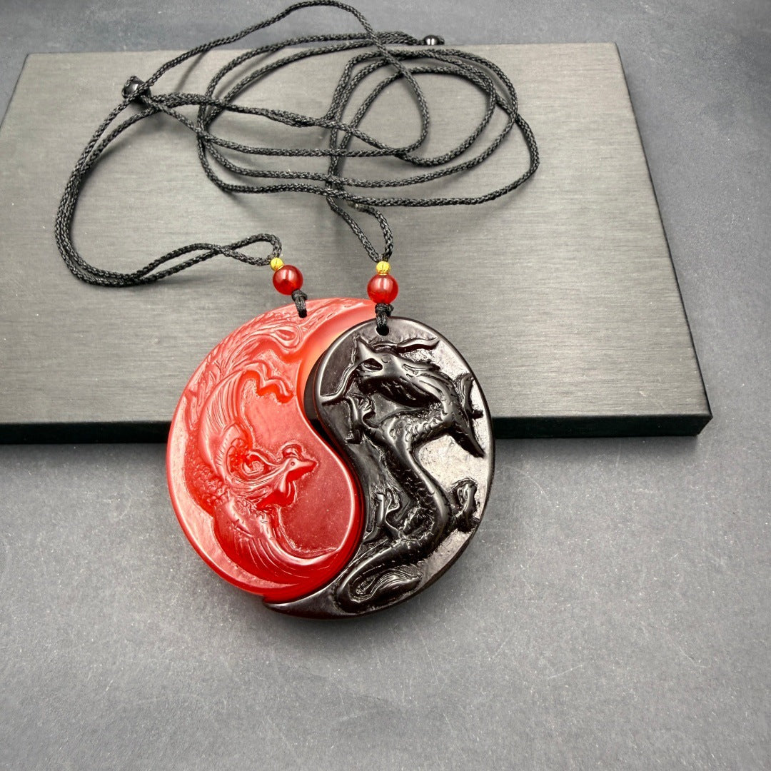 Women's & Men's Prosperity Brought The Dragon Phoenix Couple Purple Chameleon Chinese Pendant